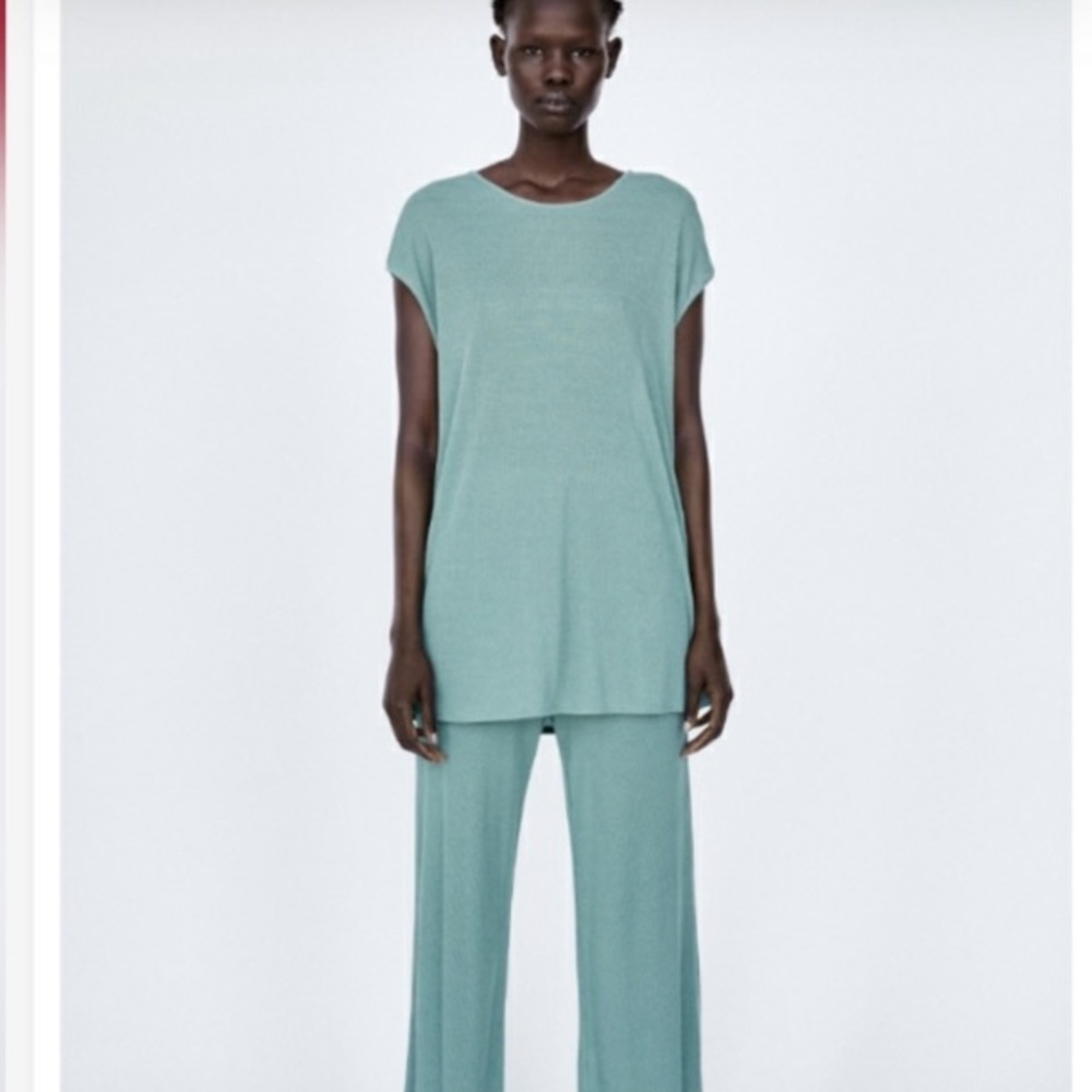 Ribbed wide leg pant and t-shirt set